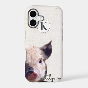 Cute Beige Peek-a-Boo Piglet Photograph Monogram
