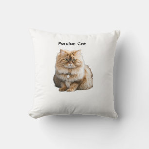 Cute Beige Persian Cat with Pearl Collar Sitting Throw Pillow