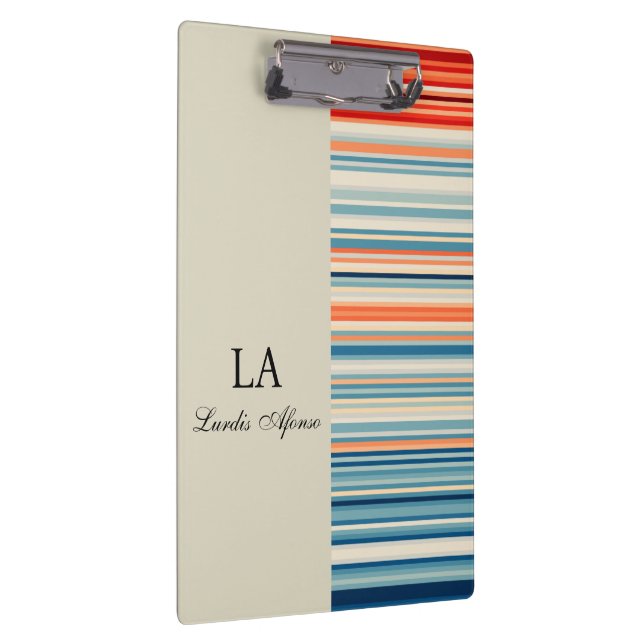 Cute Beige Personalized Name Stripe Clipboard  (Right)
