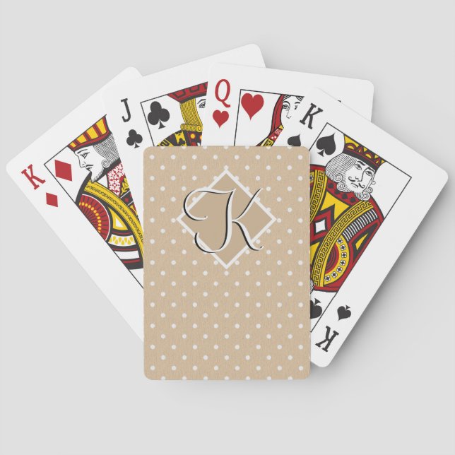 Cute Beige Polka Dots Feminine Girly Monogrammed Playing Cards (Back)