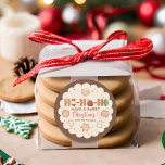 Cute Beige Red Gingerbread Cookies Christmas  Classic Round Sticker<br><div class="desc">Bring some extra cheer to your holiday gifts with our Cute Beige Red Gingerbread Cookies Christmas Holiday Sticker featuring a cozy beige and red gingerbread cookie design and the festive quote, “Ho Ho Ho, Have a Sweet Christmas.” Designed to bring warmth and charm to any package, these labels are perfect...</div>