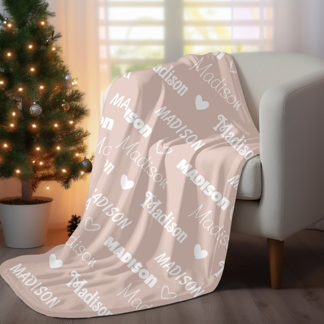 Cute beige repeating name personalized girly fleece blanket (Creator Uploaded)