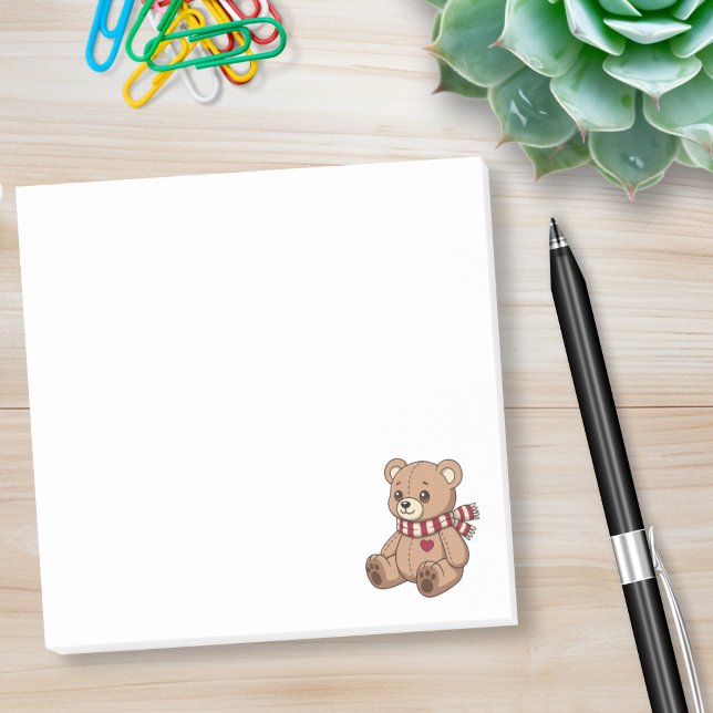 Cute Beige Teddy Bear with Striped Scarf Post-it Notes (Creator Uploaded)