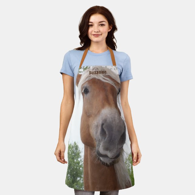 Cute Belgian Draught Horse Face Personalized Apron (Worn)