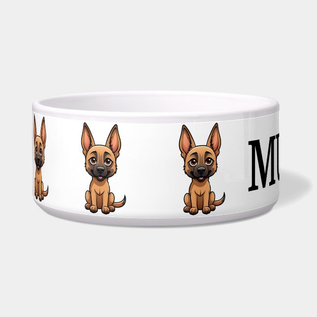 Cute Belgian Malinois Personalize Bowl (Left)