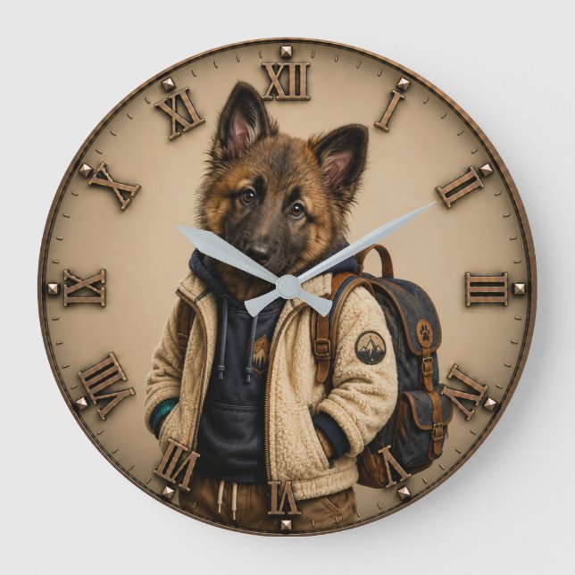 Cute Belgian Tervuren Puppy Large Clock (Front)