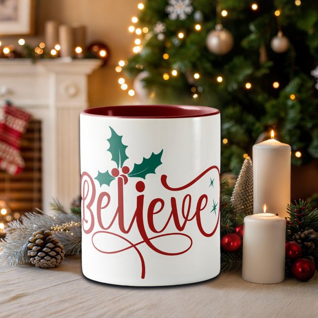 Cute 'Believe' Christmas Two-Tone Coffee Mug (Creator Uploaded)
