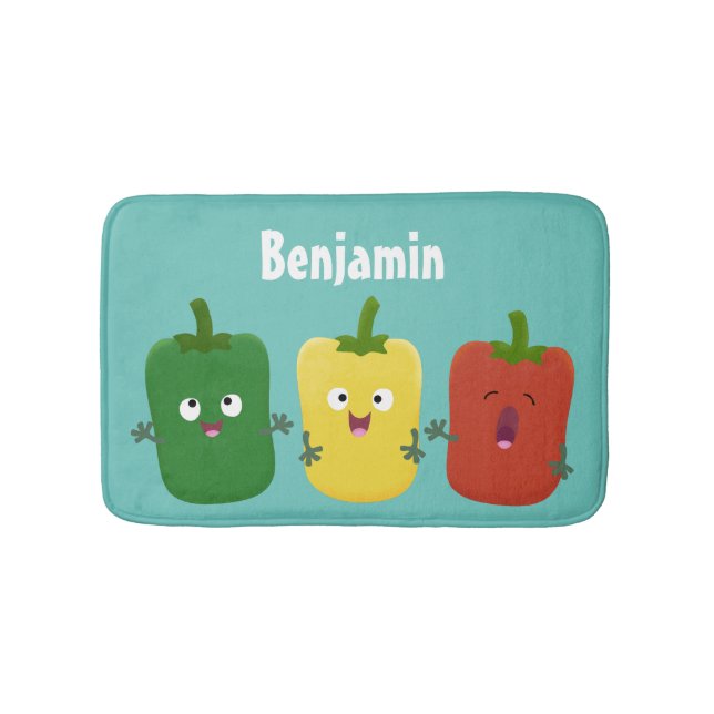 Cute bell pepper capsicum trio singing cartoon  bath mat (Front)