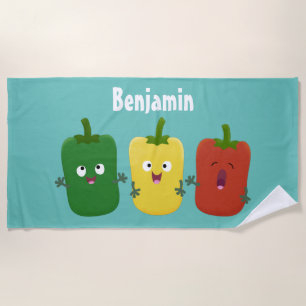 Cute bell pepper capsicum trio singing cartoon beach towel