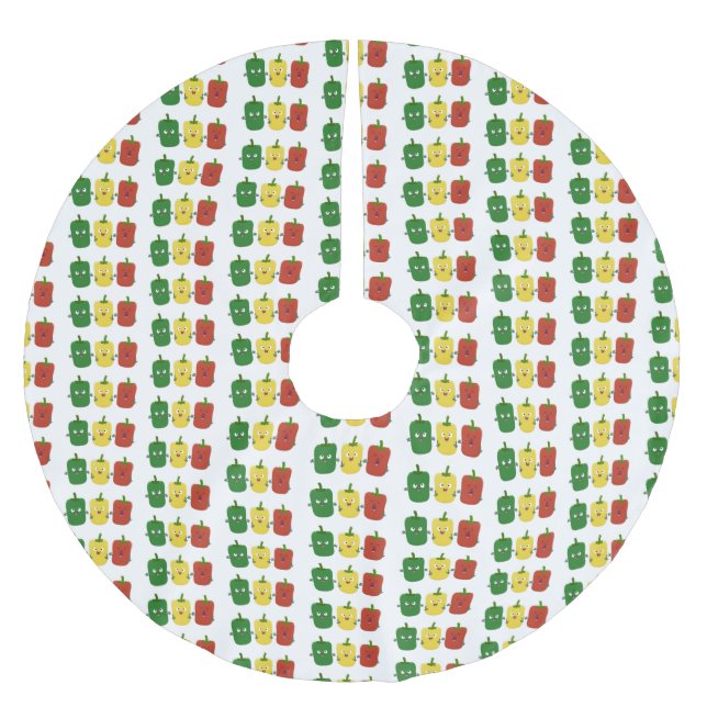 Cute bell pepper capsicum trio singing cartoon brushed polyester tree skirt (Front)