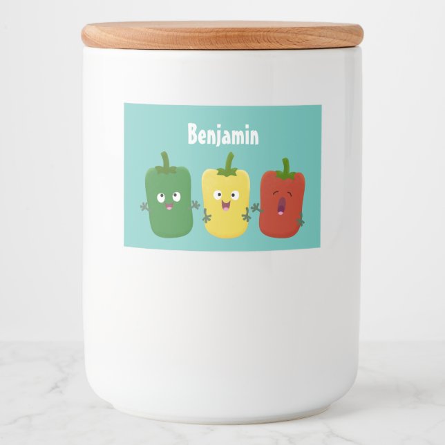 Cute bell pepper capsicum trio singing cartoon  food label (Front)
