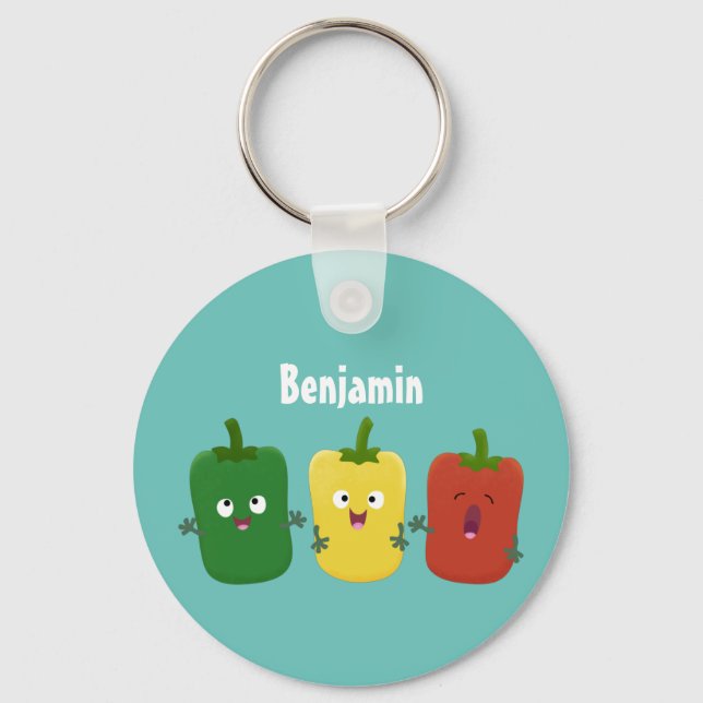 Cute bell pepper capsicum trio singing cartoon  keychain (Front)