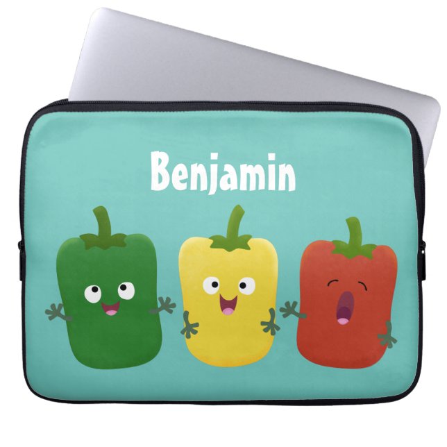 Cute bell pepper capsicum trio singing cartoon  laptop sleeve (Front)