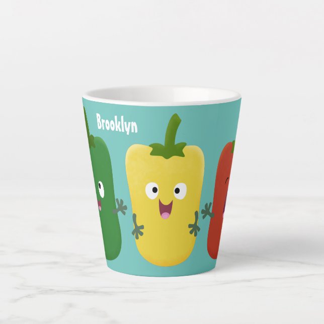 Cute bell pepper capsicum trio singing cartoon latte mug (Front)