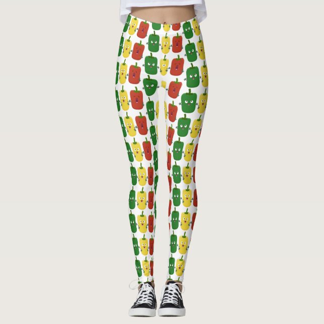Cute bell pepper capsicum trio singing cartoon leggings (Front)