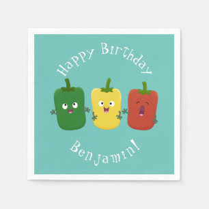 Cute bell pepper capsicum trio singing cartoon napkin