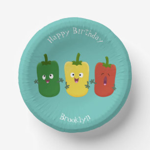 Cute bell pepper capsicum trio singing cartoon  paper plate