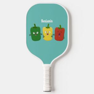 Cute bell pepper capsicum trio singing cartoon  pickleball paddle