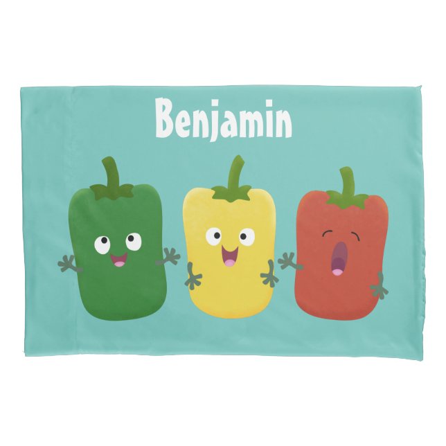 Cute bell pepper capsicum trio singing cartoon pillowcase (Front)