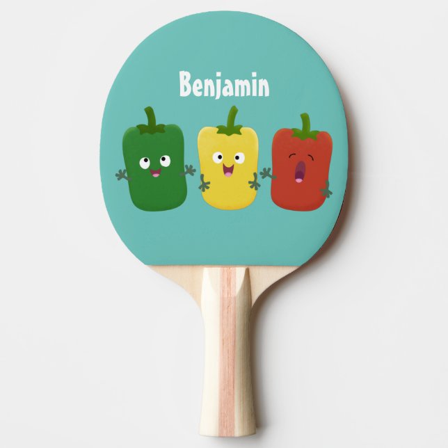 Cute bell pepper capsicum trio singing cartoon ping pong paddle (Front)