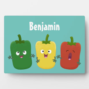 Cute bell pepper capsicum trio singing cartoon plaque
