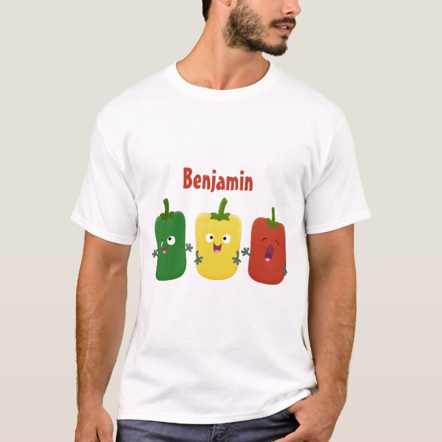 Cute bell pepper capsicum trio singing cartoon T-Shirt (Front)