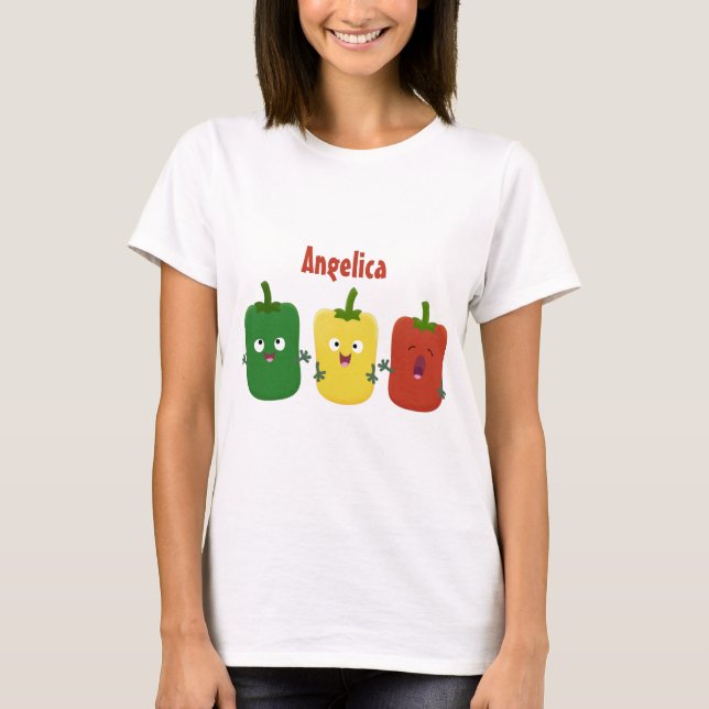 Cute bell pepper capsicum trio singing cartoon  T-Shirt (Front)