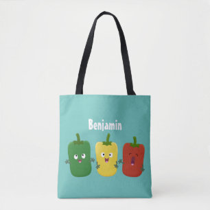 Cute bell pepper capsicum trio singing cartoon tote bag