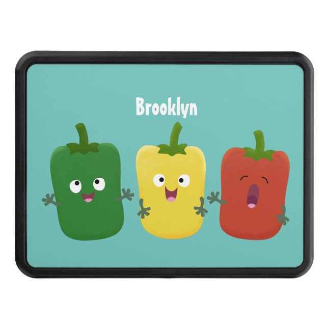 Cute bell pepper capsicum trio singing cartoon trailer hitch cover (Front)