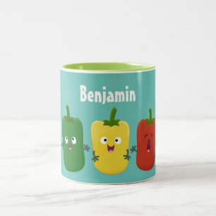 Cute bell pepper capsicum trio singing cartoon Two-Tone coffee mug