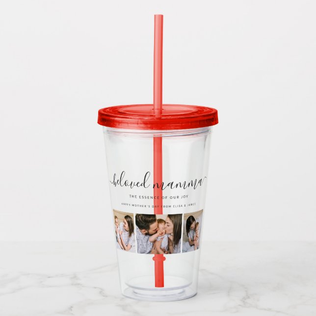 Cute Beloved Mamma Mom Mothers Day Photo Collage Acrylic Tumbler (Front)