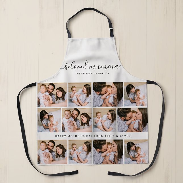 Cute Beloved Mamma Mom Mothers Day Photo Collage Apron (Creator Uploaded)