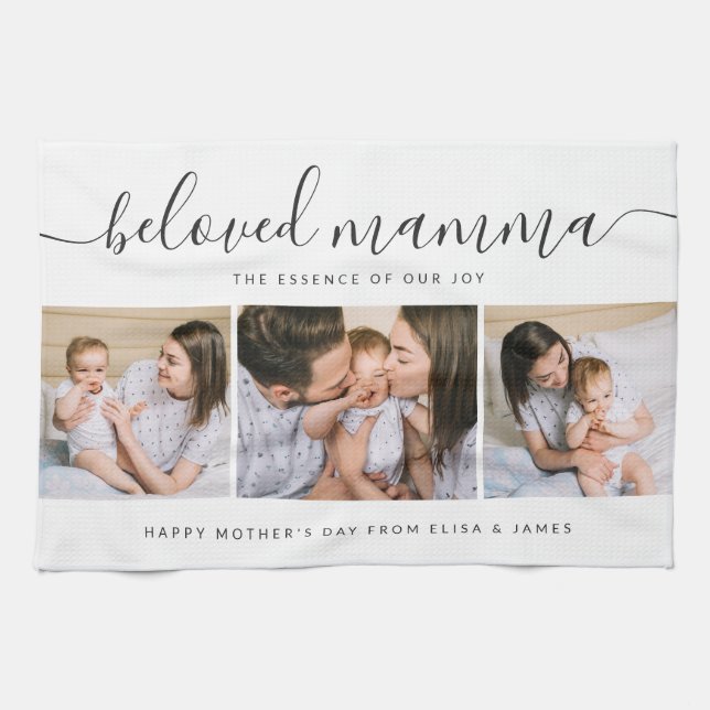 Cute Beloved Mamma Mom Mothers Day Photo Collage Kitchen Towel (Horizontal)