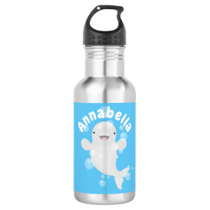 Cute beluga whale bubbles cartoon illustration 532 ml water bottle