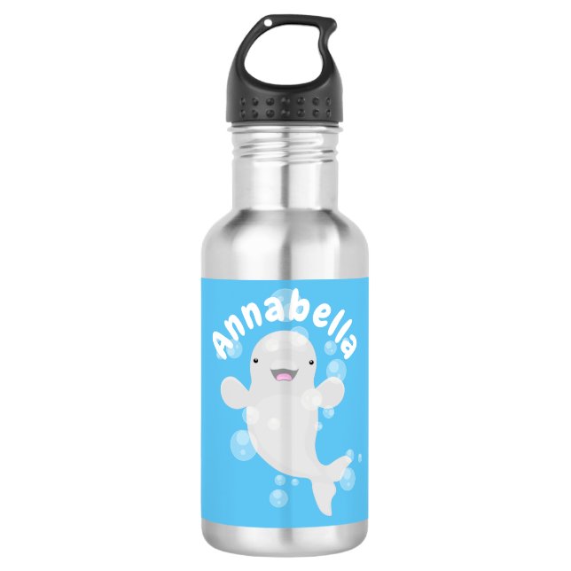 Cute beluga whale bubbles cartoon illustration 532 ml water bottle (Front)