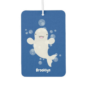 Cute beluga whale bubbles cartoon illustration air freshener