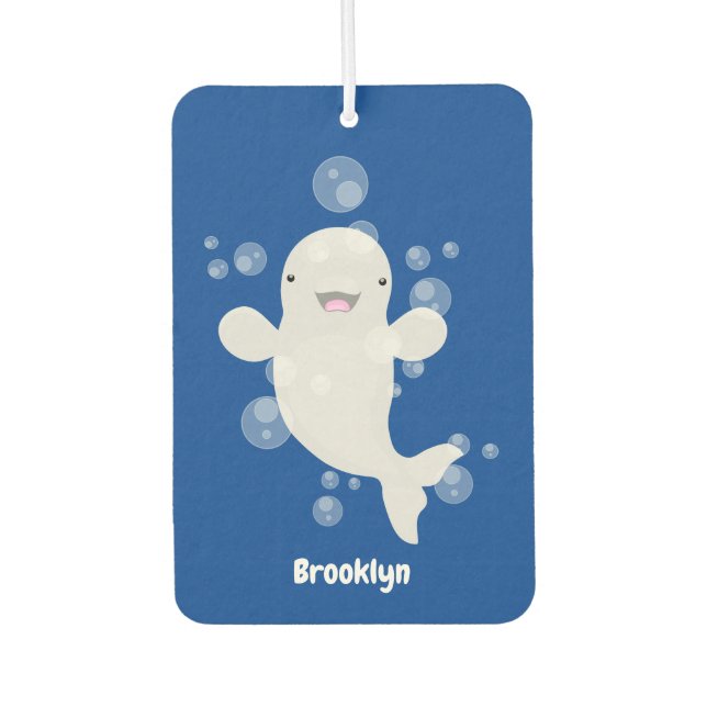 Cute beluga whale bubbles cartoon illustration air freshener (Front)