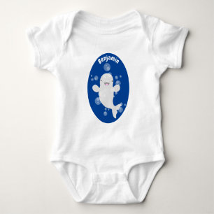 Cute beluga whale bubbles cartoon illustration baby bodysuit