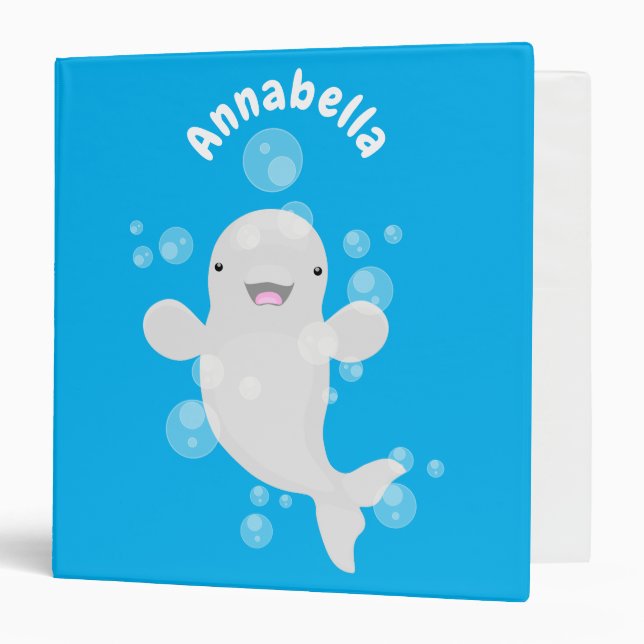 Cute beluga whale bubbles cartoon illustration binder (Front/Inside)