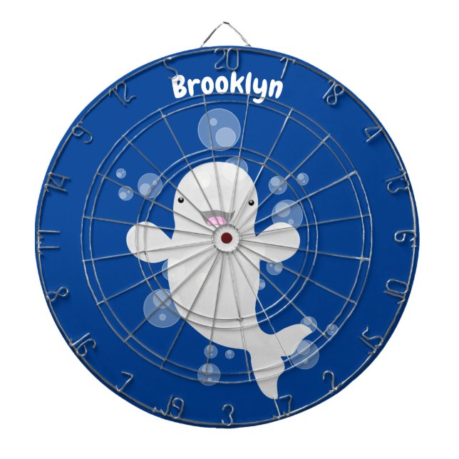 Cute beluga whale bubbles cartoon illustration dartboard (Front)