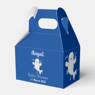 Cute beluga whale bubbles cartoon illustration favor box