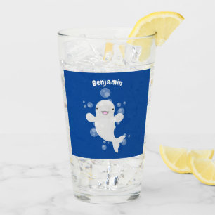 Cute beluga whale bubbles cartoon illustration glass