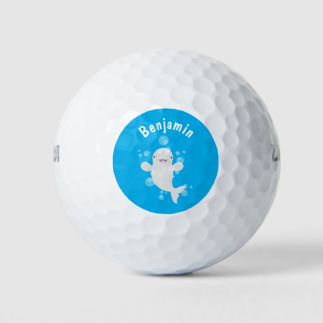 Cute beluga whale bubbles cartoon illustration golf balls (Front)