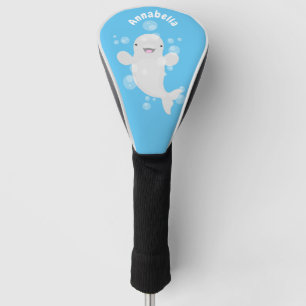 Cute beluga whale bubbles cartoon illustration golf head cover