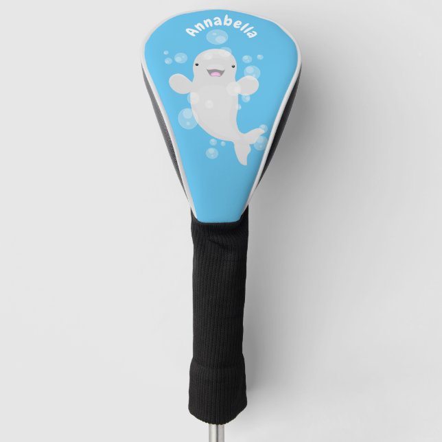 Cute beluga whale bubbles cartoon illustration golf head cover (Front)