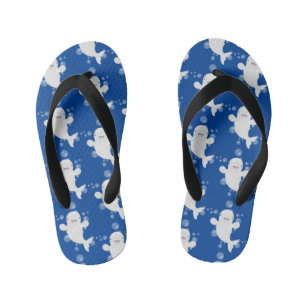 Cute beluga whale bubbles cartoon illustration kid's flip flops