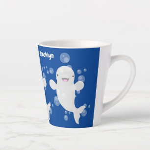 Cute beluga whale bubbles cartoon illustration latte mug
