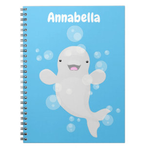 Cute beluga whale bubbles cartoon illustration notebook