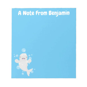 Cute beluga whale bubbles cartoon illustration notepad