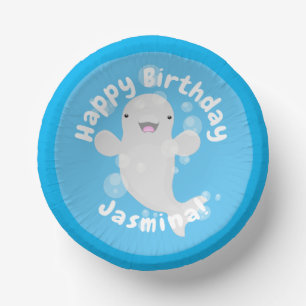 Cute beluga whale bubbles cartoon illustration paper plate